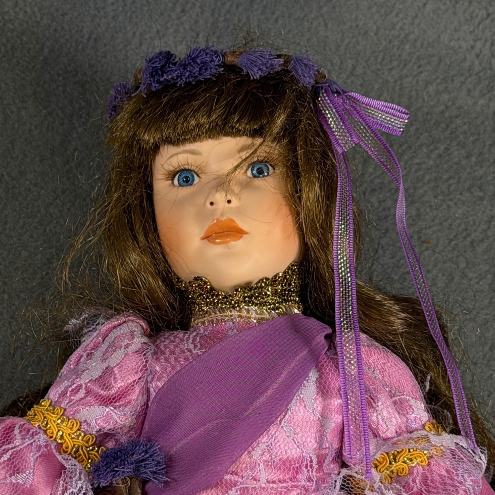 Paradise‎ Galleries Angel of Joy 14 Inch Porcelain Doll Pink Purple Lace Gown